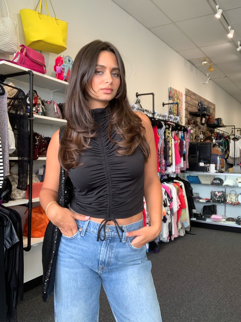 Open Edit Black Mock Neck Casual Top
